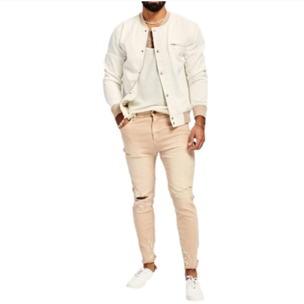 LAST PAIR! SER.O.YA Diego Tapered Crop Distressed Denim Jeans Sand Dune